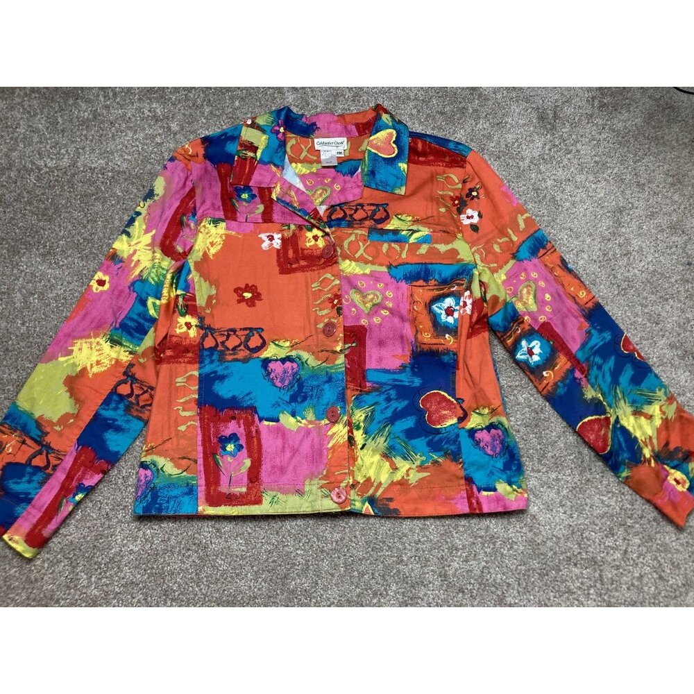 Coldwater Creek Colorful Abstract Print Button-Up Jacket PM Cotton